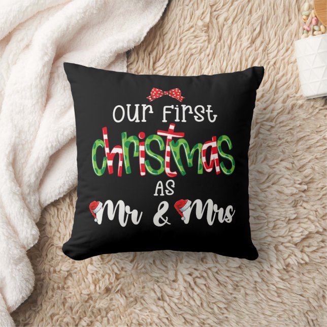 Coussin Notre Premier Noël Comme M. Et Mme Épouse Mari Cou (Couverture)