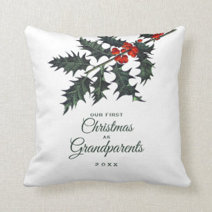 Coussin Notre premier Noël en grand-parents Vintage Holly