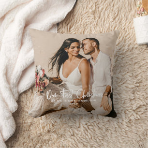 Coussin Notre premier Noël en tant que M. et Mme Photo