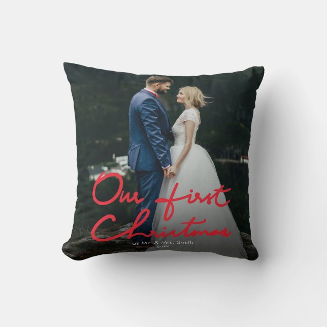 Coussin Notre premier Noël en tant que M. & Mme | Photo Ma (Recto)