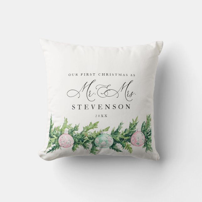 Coussin Notre premier Noël en tant que Monsieur et Madame  (Recto)