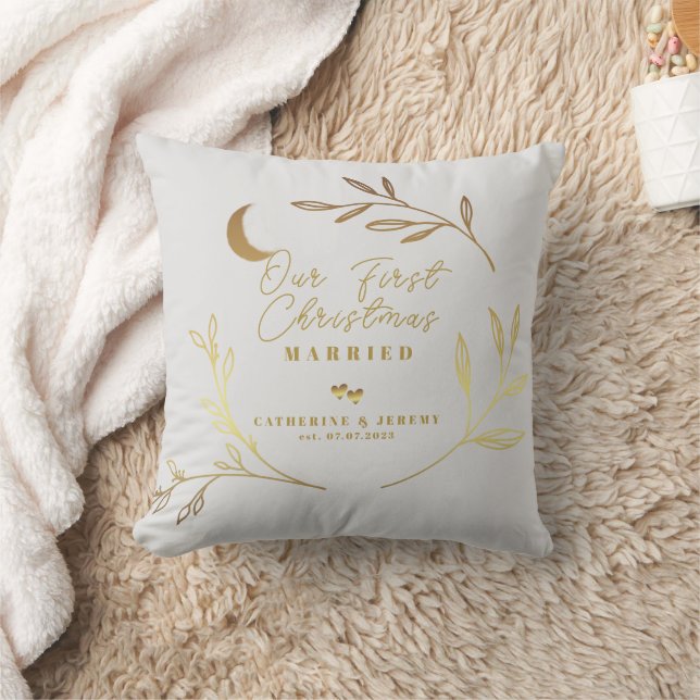 Coussin Notre premier Noël mariés Cadeau Script doré  Cade (Couverture)