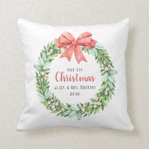 Coussin Notre premier Noël Photo de jeunes mariés Vaca