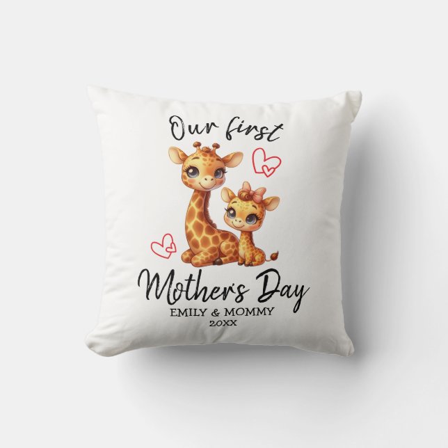 COUSSIN NOTRE PREMIÈRE FÊTE DE LA MÈRE BÉBÉ&MAMA GIRAFFE (Recto)