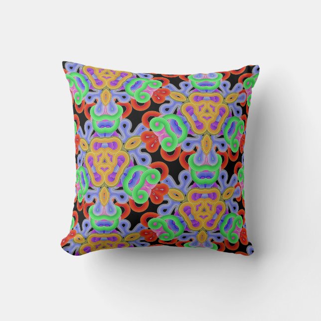 Coussin nouilles, multicolores sur noir (Recto)