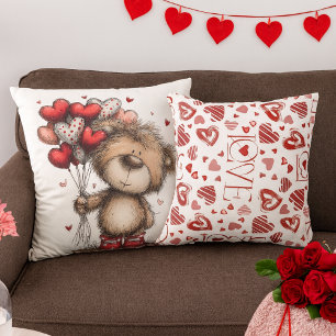 Coussin Noun ours en peluche avec ballons en forme de cœur