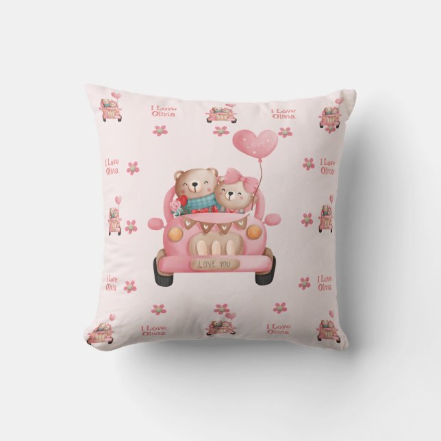 Coussin Nounours amoureux de la conduite d'une voiture - P (Recto)