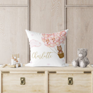 Coussin Nounours bébé ours en peluche ballons roses