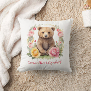 Coussin Nounours Bébé Personnalisé Roses Roses Jaunes Bébé