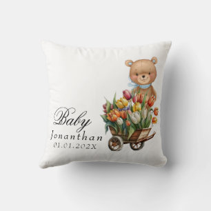 Coussin Nounours Oursin Fleurs Bleues Rustique