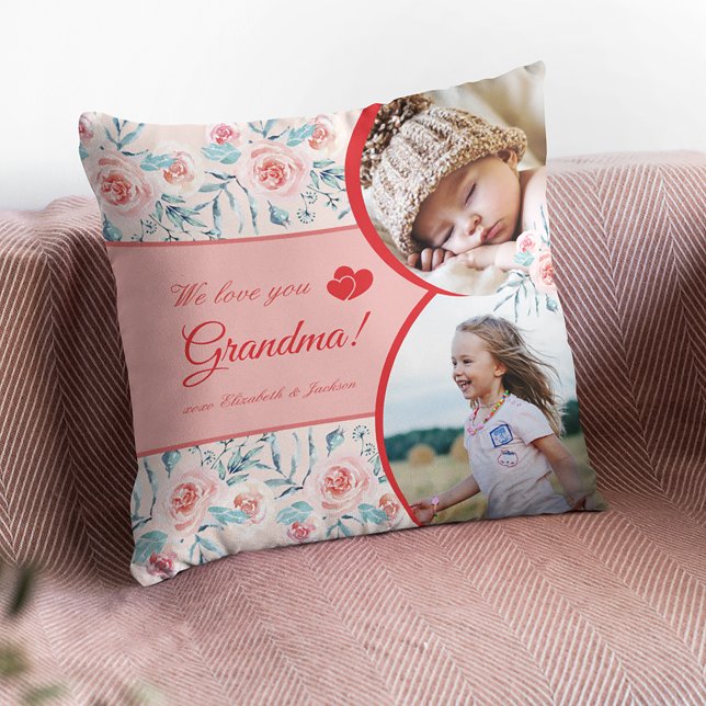Coussin Nous aimons la grand-mère rose florale de la Saint (Créateur téléchargé)