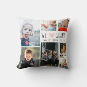 Coussin Nous aimons le collage de photos de grand-mère Cad