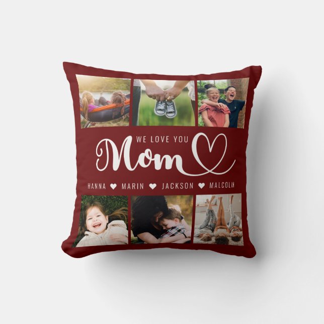 Coussin Nous t'aimons Maman Enfants Noms Photo Collage (Recto)
