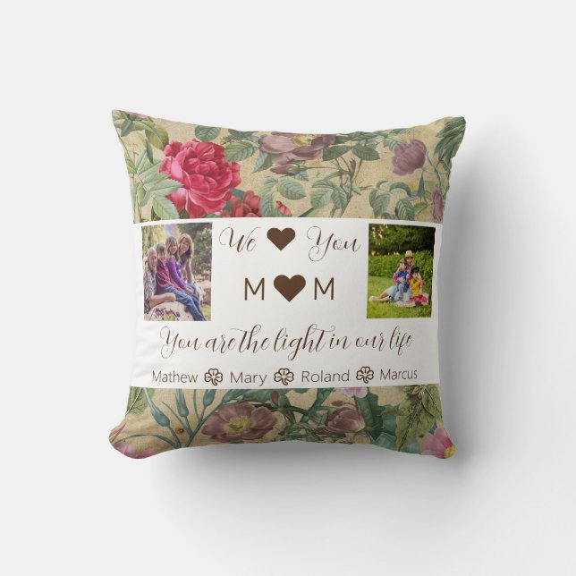 Coussin Nous t'aimons maman | Photo de famille (Recto)