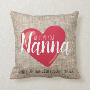 Coussin Nous t'aimons Nanna Faux Burlap Rouge Cœur Personn