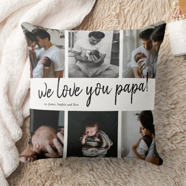 Coussin Nous t'aimons Papa Modern 6 Photo Collage Père (Couverture)