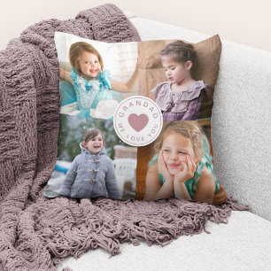 Coussin Nous Vous Aimons Papi Cœur Rose Mignon Collage de