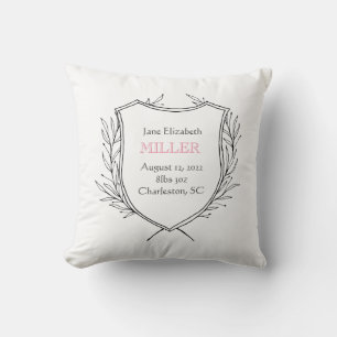 Coussin Nouveau bébé fille famille crête Faire-part de nai