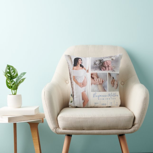 Coussin Nouveau-né Gardien photo bleu bébé garçon (Chaise)