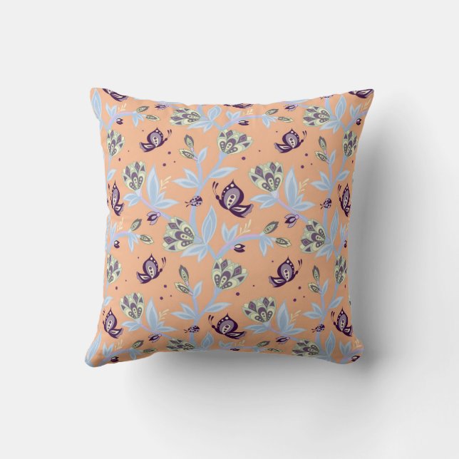 Coussin Nouvelle collection de couleur pêche avec papillon (Verso)
