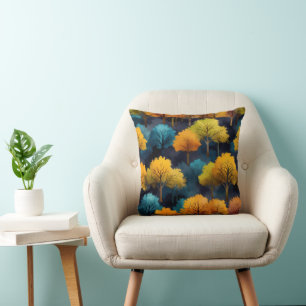 Coussin Novembre coloré Arbres assis à flanc de colline