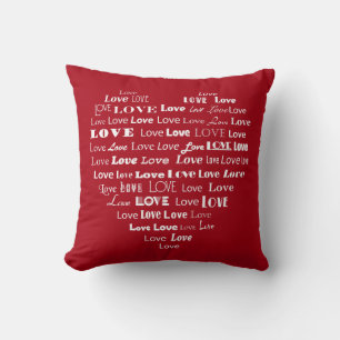 Coussin Nuage de mots Cœur Amour - Blanc sur Rouge foncé