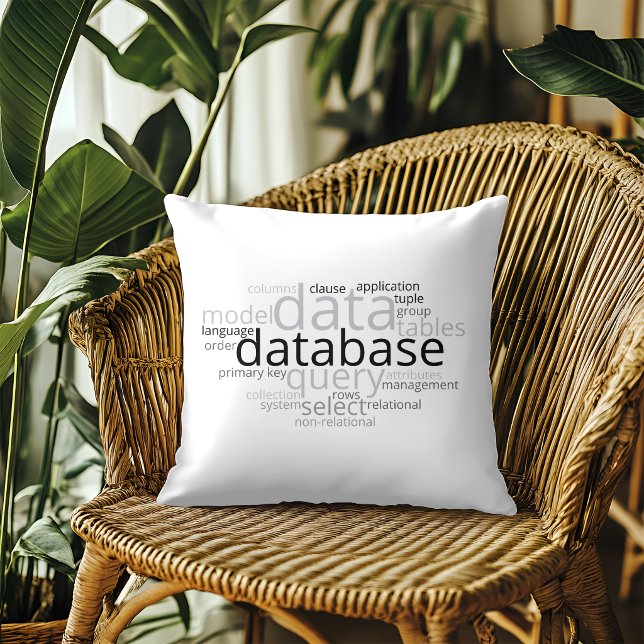 Coussin Nuage de mots de base de données monochrome v2 (Créateur téléchargé)