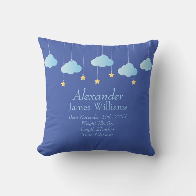 Coussin Nuage et Étoiles Personnalisés Statistiques de Nai (Recto)