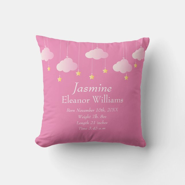 Coussin Nuage et Étoiles Personnalisés Statistiques de Nai (Recto)