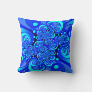 Coussin Nuances de bleu Art fractal abstrait moderne