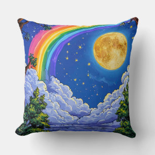 Coussin Nuit ciel lune arc-en-ciel