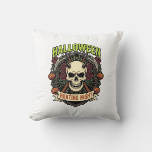 Coussin Nuit de chasse d'Halloween Roses de crâne à cornes