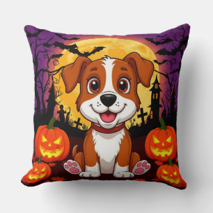 Coussin 🌙🐾 Nuit de citrouille de chiot mignon Halloween