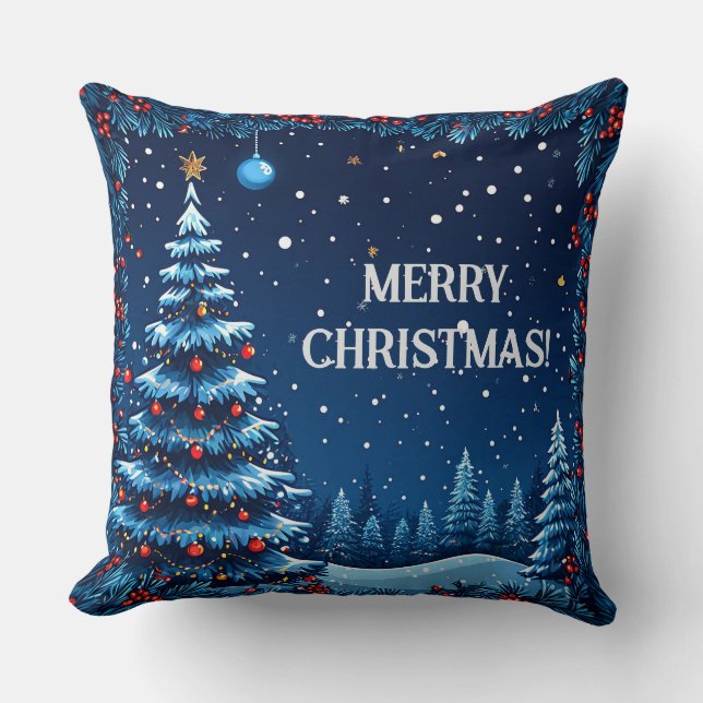 Coussin Nuit de Noël festive avec neige (Recto)