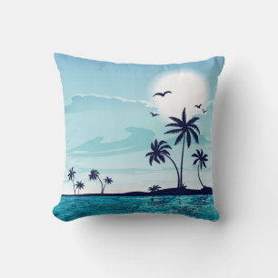 Coussin Nuit de plage avec Oiseaux de lune Palm Tree Ocean