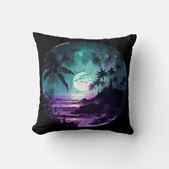 Coussin Nuit de plage tropicale aquarelle (Recto)