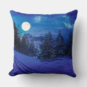 Coussin Nuit étoilée avec pleine lune en forêt