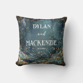 Coussin Nuit étoilée dorée sarcelle céleste marbrée ondulé