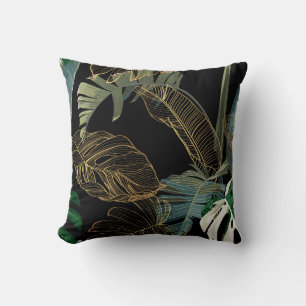 Coussin Nuit tropicale vintage palme, banane, plante, or