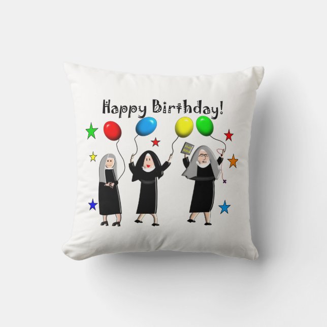 Coussin Nun Joyeux Anniversaire Blanc (Recto)
