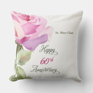 Coussin Nun jubilé 60e anniversaire personnalisé Rose rose