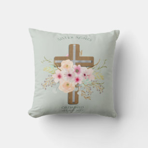 Coussin NUN - Ordination ou anniversaire - Croix florale