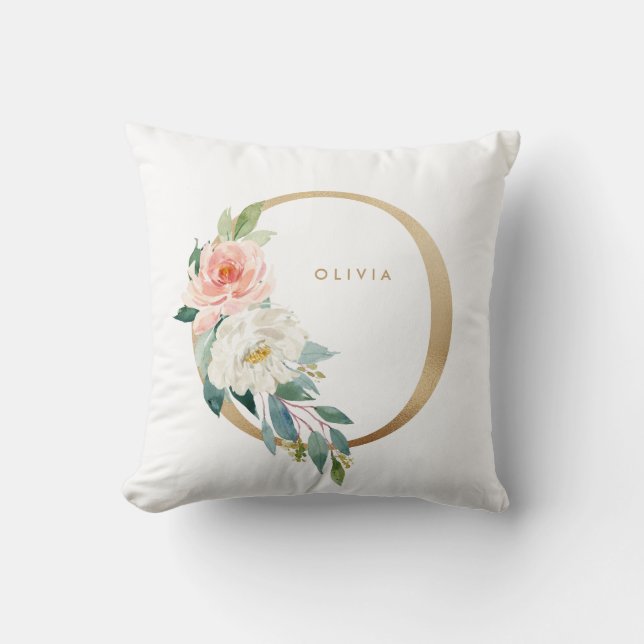 Coussin Nurserie de monogramme de lettre florale en feuill (Recto)