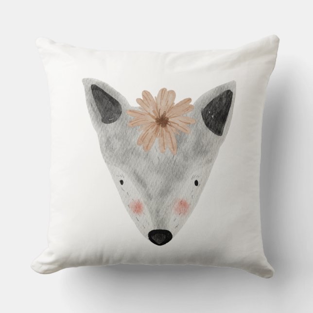 Coussin Nurserie fille aquarelle bébé animal blanc gris (Recto)