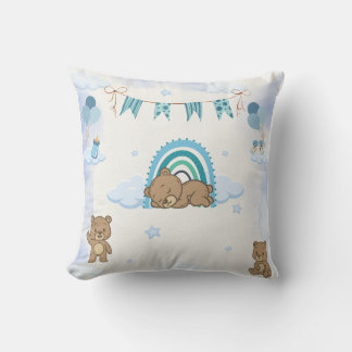 Coussin Nurserie Ourson Bleu Endormi