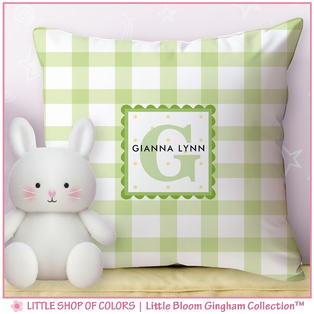 Coussin Nurserie personnalisée avec monogramme et vichy ve (Créateur téléchargé)