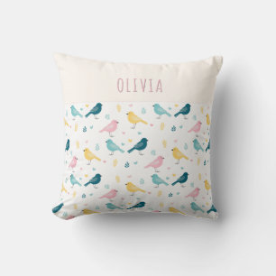 Coussin Nurserie Personnalisée avec Motif Oiseau Scandinav