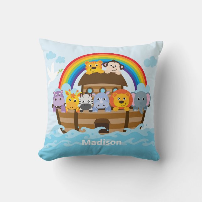 Coussin Nurserie personnalisée de l'Arche de Noé (Recto)
