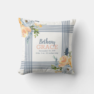 Coussin Nurserie pour Bébé Fille Bleu Jaune Floral Aquarel