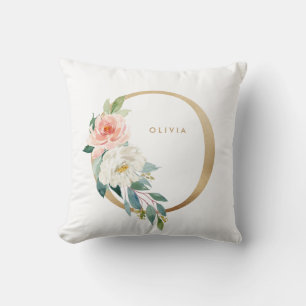 Coussin Nursery de lettre O monogramme florale en faux pap